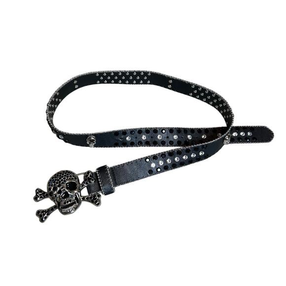 Pirate Belt Silver Rhinestone Skull Black Leather Glam Rock Goth Y2K Punk Grunge main image 13